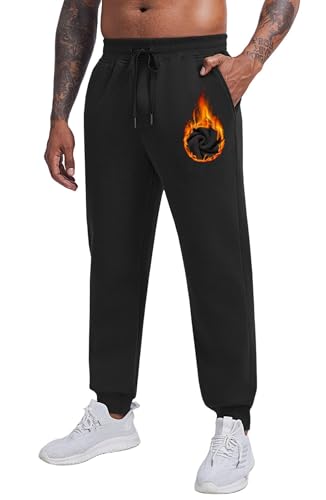 PINSPARK Jogginghose Herren Lange Atmungsaktiv Sporthose Yogahose Fleece Trainingshose mit Kordelzug Thermo Baumwolle Winterhose Sports Trousers Freizeithose Schwarz L von PINSPARK