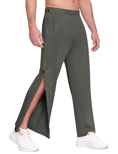 PINSPARK Jogginghose Herren Lange Atmungsaktiv Sporthose Yogahose Freizeithose Seitlicher Reißverschluss Split Hose mit Tachen Dunkelgrau XL von PINSPARK