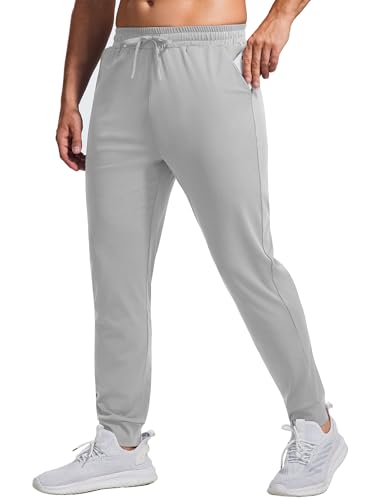 PINSPARK Jogginghose Herren Leichte Trainingshose Sporthose Slim Fit Freizeithose Sweathose mit Reißverschlusstaschen Kodelzug Jogger Hellgrau L von PINSPARK
