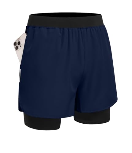 PINSPARK Jogginghose Herren Sport Shorts Outdoor 2 in 1 Sporthose Sommer Kurze Gym Laufhose Leicht Atmungsaktiv Trainingsshorts Fitness Wandern Hose Dunkelblau XXL von PINSPARK