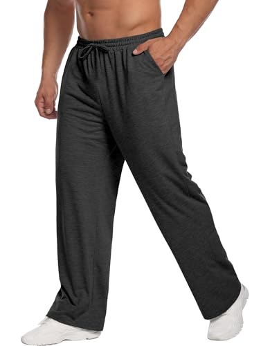 PINSPARK Jogginghose Herren Sporthose Lang Baumwolle Casual Freizeithose Baggy Leichte Trainingshose Männer Weites Bein Sweathose mit Taschen und Kodelzug Holzkohle XXL von PINSPARK
