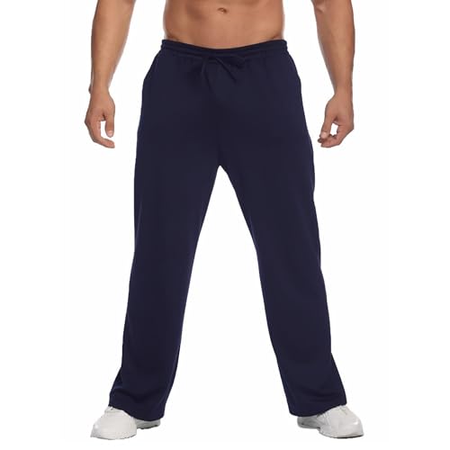 PINSPARK Jogginghose Herren Sporthose Lang Baumwolle Casual Freizeithose Baggy Leichte Trainingshose Männer Weites Bein Sweathose mit Taschen und Kodelzug Navy blau M von PINSPARK