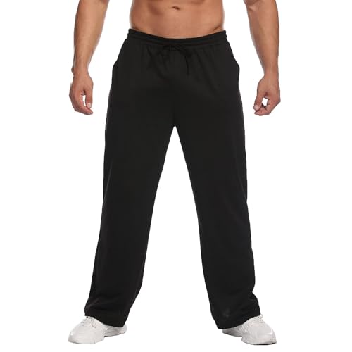 PINSPARK Jogginghose Herren Sporthose Lang Baumwolle Casual Freizeithose Baggy Leichte Trainingshose Männer Weites Bein Sweathose mit Taschen und Kodelzug Schwarz XL von PINSPARK