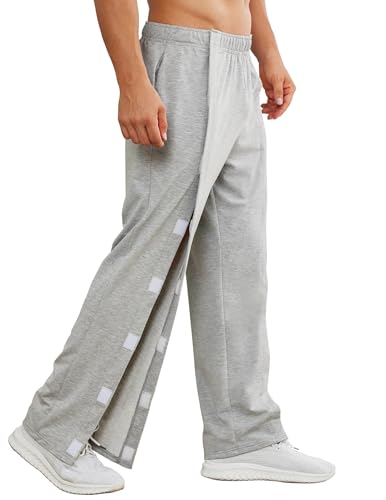 PINSPARK Jogginghose Herren Trainingshose Lang Sporthose Baggy Sweathose Lounge Pants Abreißhose Fitness Freizeithose mit Taschen Hellgrau S von PINSPARK