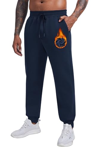 PINSPARK Jogginghose Herren Warme Sporthose Fleece Gefütterte Fitness Trainingshose Elastische Taille Jogging Hose Baumwolle Freizeithose mit Taschen Winter Marineblau M von PINSPARK