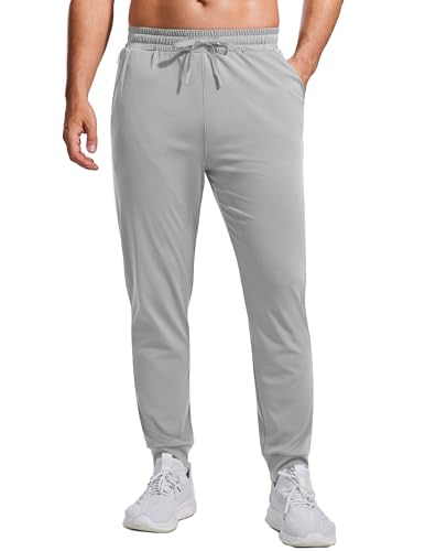 PINSPARK Jogginghosen Herren Freizeithose Sweatpants Trainingshose Slim Fit Sporthose Lang Hosen Elastische Taille mit Reißverschluss Hellgrau S von PINSPARK