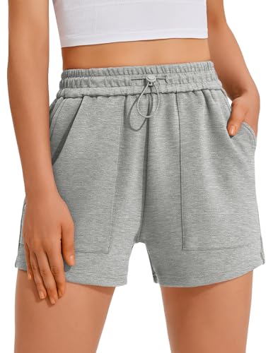 PINSPARK Kurze Hose Damen Sport Shorts Sommer Laufhose Hohe Taille Laufshorts mit Taschen Sporthose Schnelltrockene Wanderhose Running Shorts für Fitness Gym Yoga Grau S von PINSPARK