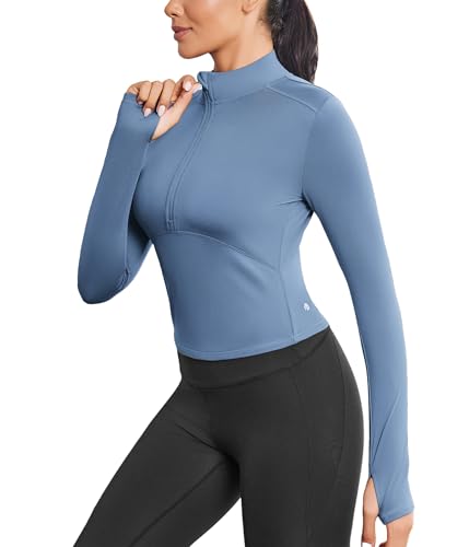 PINSPARK Langarmshirt Damen Sportshirt Funktionsshirt Langarm Stehkragen mit 1/4 Reißverschluss Basic Tops Unterhemd Layer Warm Thermo Oberteil Slim Fit Fleece Winter Himmel Blau S von PINSPARK