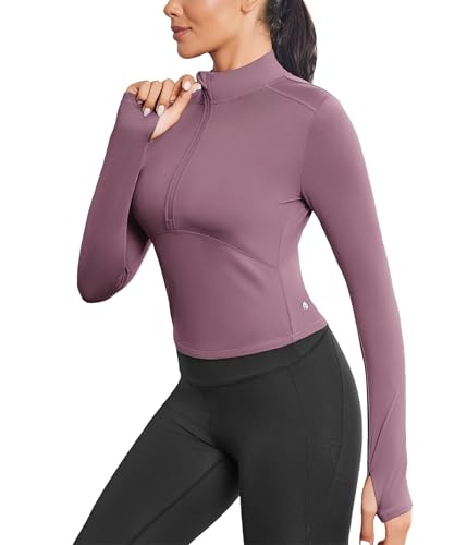 PINSPARK Langarmshirt Damen Sportshirt Funktionsshirt Langarm Stehkragen mit 1/4 Reißverschluss Basic Tops Unterhemd Layer Warm Thermo Oberteil Slim Fit Fleece Winter Lila L von PINSPARK