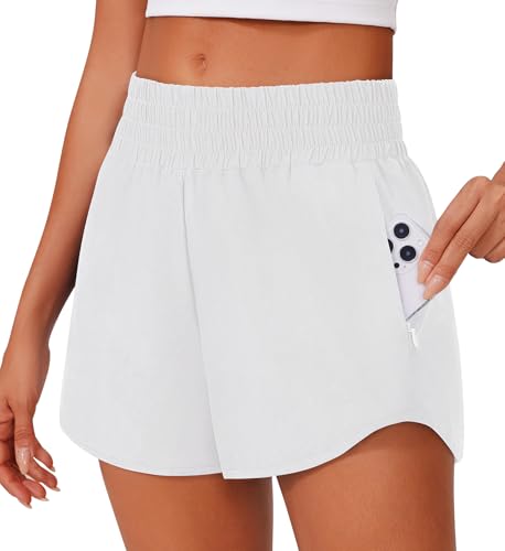 PINSPARK Laufhose Damen Sport Shorts Atmungsaktiv Wasserdicht Sporthose Herbst Elastisch Yoga Shorts 2 in 1 Wanderhose mit Reißverschlusstasche Weiß l PINSPARK Laufhose Damen Sport Shorts Atmungsaktiv Wasserdicht Sporthose Herbst Elastisch Yoga Shorts 2 in 1 Wanderhose mit Reißverschlusstasche Weiß l von PINSPARK