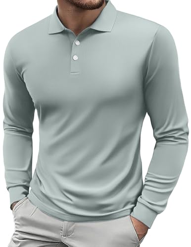 PINSPARK Polo Shirt Herren Atmungsaktiv Poloshirt Schnelltrocknend Sonnenschutz Polohemd Langarm UPF 50+ Golfshirts Sommer Wandern Gym Funktionsshirt Hellgrau M von PINSPARK
