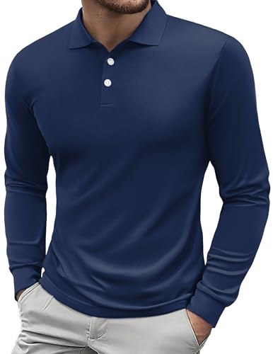 PINSPARK Polohemd Herren Polo Langarmshirt Winter Bequemes Poloshirt Schnelltrocknend UPF 50+ Golfshirts Outdoor Hygroskopisch Laufshirt Train Funktionsshirt Marineblau XL von PINSPARK