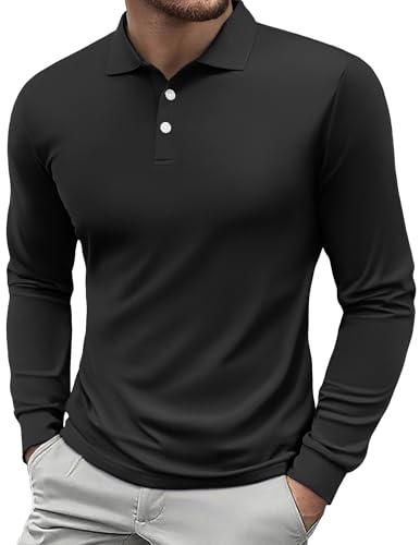 PINSPARK Polohemd Herren Polo Langarmshirt Winter Bequemes Poloshirt Schnelltrocknend UPF 50+ Golfshirts Outdoor Hygroskopisch Laufshirt Train Funktionsshirt Schwarz XL von PINSPARK