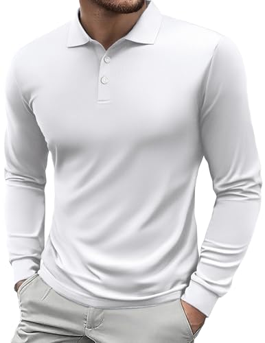 PINSPARK Polohemd Herren Polo Langarmshirt Winter Bequemes Poloshirt Schnelltrocknend UPF 50+ Golfshirts Outdoor Hygroskopisch Laufshirt Train Funktionsshirt Weiß XL von PINSPARK