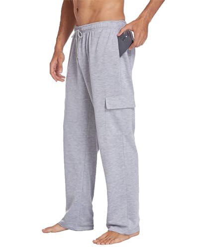 PINSPARK Sport Cargo Hose Herren Atmungsaktiv Sweatpants Jogger Open Bottom Trainingshose Loose Fit Sporthose Lang Freizeithose für Männer mit Tachen Grau L von PINSPARK