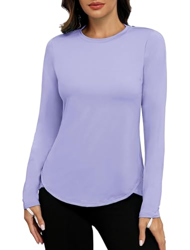 PINSPARK Sport Shirt Damen Schlanke UPF 50+ Sportshirt Draussen Ausbildung Rashguards Herbst Rundhals Seite Split Langarmshirt Athletisch Lässig Fitness Yoga Tops Lila s von PINSPARK