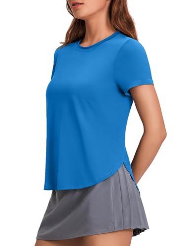 PINSPARK Sportshirt Damen Kurzarm Sport T-Shirt UPF 50+ Sonnenschutz Shirt Schnelltrocknend UV Shirt Laufshirt Seite Split Funktionsshirt Fitness Sport Oberteile S Blau von PINSPARK