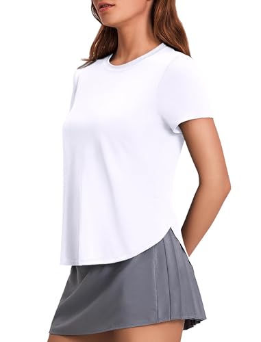 PINSPARK Sportshirt Damen Kurzarm Sport T-Shirt UPF 50+ Sonnenschutz Shirt Schnelltrocknend UV Shirt Laufshirt Seite Split Funktionsshirt Fitness Sport Oberteile S Weiß von PINSPARK