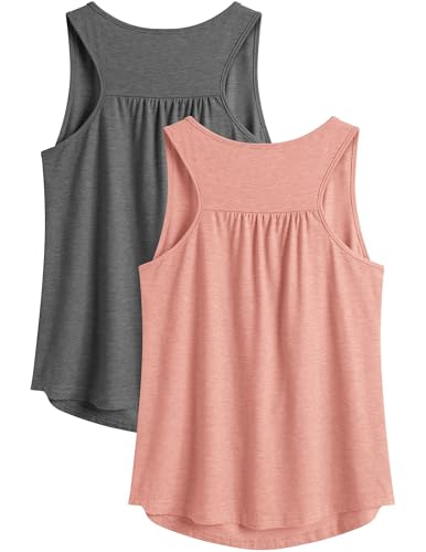 PINSPARK Sport Tank Top Damen Workout Tanktops Racerback Ärmellose Leichte Oberteile Sommer Sporttop Lauftop Yoga Gym Shirt Fitness Running Dunkelgrau und Koralle 3XL von PINSPARK