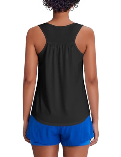 PINSPARK Sport Tank Top Damen Workout Tanktops Racerback Ärmellose Leichte Oberteile Sommer Sporttop Lauftop Yoga Gym Shirt Fitness Running Schwarz XL von PINSPARK