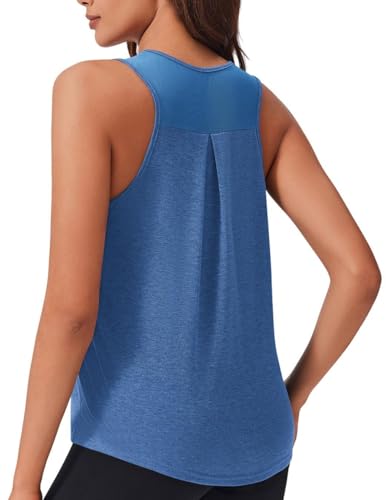 PINSPARK Sport Tank Top Damen Yoga Outdoor Tops Atmungsaktiv Shirt Ärmellose Sporttop Sommer Workout Laufshirt Fintness Locker Oberteile Jogging Gym Racerback Blau M von PINSPARK