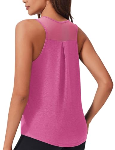 PINSPARK Sport Tank Tops Damen Ärmelloses T-Shirt Sport Yoga Shirt Workout Laufshirt Running Training Sporttop Mesh Zurück Racerback Rundhals Atmungsaktiv Oberteile Rosa XXL von PINSPARK