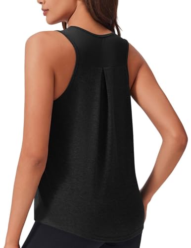 PINSPARK Sport Tank Tops Damen Ärmelloses T-Shirt Sport Yoga Shirt Workout Laufshirt Running Training Sporttop Mesh Zurück Racerback Rundhals Atmungsaktiv Oberteile Schwarz S von PINSPARK