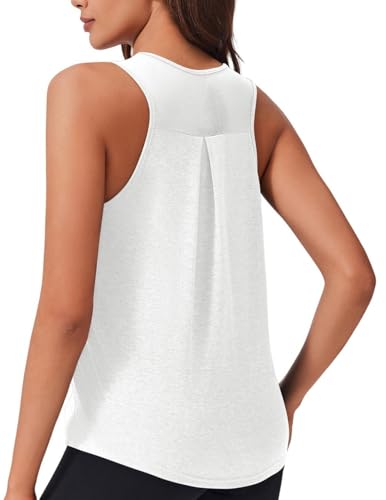PINSPARK Sport Tank Tops Damen Ärmelloses T-Shirt Sport Yoga Shirt Workout Laufshirt Running Training Sporttop Mesh Zurück Racerback Rundhals Atmungsaktiv Oberteile Weiß M von PINSPARK