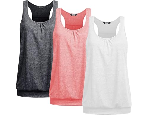 PINSPARK 1 or 3er Pack Damen Sport Tank Tops Atmungsaktives Racerback Yoga Shirts Laufen Fitness Ärmelloses Oberteile Sporttop Dunkelgrau Rosa Weiß XXL von PINSPARK