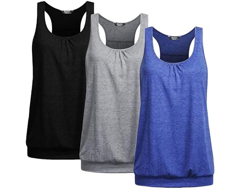PINSPARK 1 or 3er Pack Damen Sport Tank Tops Atmungsaktives Racerback Yoga Shirts Laufen Fitness Ärmelloses Oberteile Sporttop Schwarz Hellgrau Blau XXL von PINSPARK