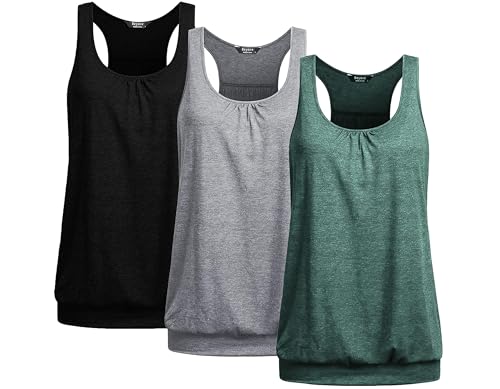 PINSPARK 1 or 3er Pack Damen Sport Tank Tops Atmungsaktives Racerback Yoga Shirts Laufen Fitness Ärmelloses Oberteile Sporttop Schwarz Hellgrau Flaschengrün XXL von PINSPARK
