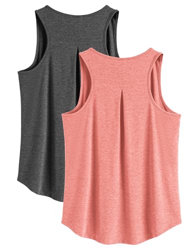 PINSPARK Sport Top Damen Yoga Sporttop Schnelltrocknend Ärmellose Fitness Top Sommer Atmungsaktiv Fitness Laufshirt Jogging Gym Tanktops 2er Pack Dunkelgrau/Pink XXXL von PINSPARK