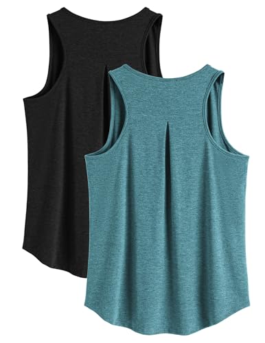 PINSPARK Sport Top Damen Yoga Sporttop Schnelltrocknend Ärmellose Fitness Top Sommer Atmungsaktiv Fitness Laufshirt Jogging Gym Tanktops 2er Pack Schwarz/Dunkles Pfauenblau XXXL von PINSPARK