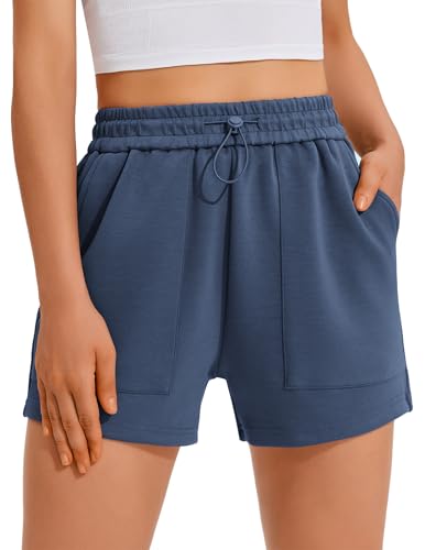 PINSPARK Kurze Hose Damen Sport Shorts Sommer Laufhose Hohe Taille Laufshorts mit Taschen Sporthose Schnelltrockene Wanderhose Running Shorts für Fitness Gym Yoga Blau XL von PINSPARK