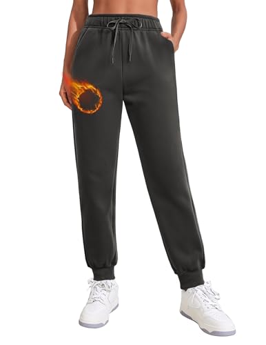 PINSPARK Sporthose Damen Lang Jogginghose Baggy Trainingshose Baumwolle Sweatpants Frühling Warm Fleecehose Trekking Laufen Jogpants Gym Yoga Freizeithose S Dunkelgrau von PINSPARK