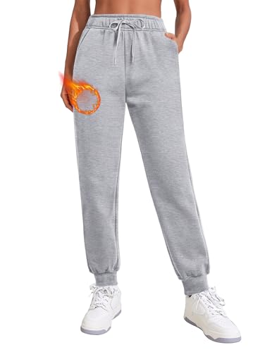 PINSPARK Sporthose Damen Lang Jogginghose Baggy Trainingshose Baumwolle Sweatpants Frühling Warm Fleecehose Trekking Laufen Jogpants Gym Yoga Freizeithose S Grau von PINSPARK