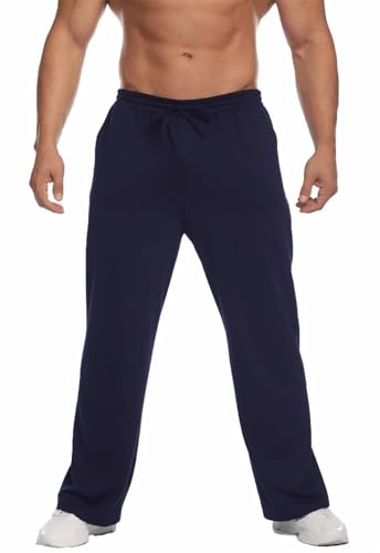 PINSPARK Sporthose Herren Lang Baumwolle Sweathose Breite Trainingshose Herren mit Kodelzug Freizeithose Joggers Jogginghosen Loose Männer mit Taschen Navy blau M von PINSPARK