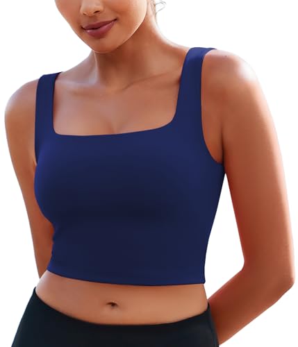 PINSPARK Sports Bra Damen Schweißableitender Sport BH Frühling Einfarbig Yoga Tank Top Nahtlose Wohlfühl-BH Atmungsaktiv Sport Workout Crop Tops Marineblau xs von PINSPARK