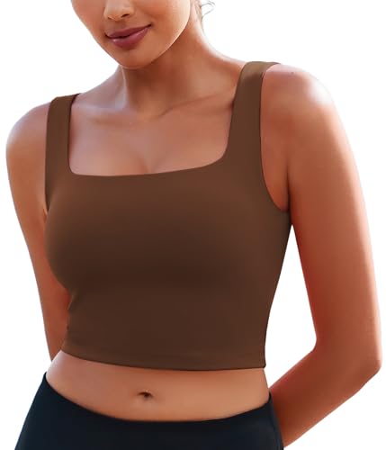 PINSPARK Sports Bra Damen Schweißableitender Sport BH Frühling Einfarbig Yoga Tank Top Nahtlose Wohlfühl-BH Atmungsaktiv Sports Bra Workout Crop Tops Braun xs von PINSPARK