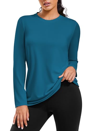 PINSPARK Sportshirt Damen Funktionsshirt Langarm Fitness UV Shirt UPF 40+ Schnelltrocknend Atmungsaktiv Langarmshirt Jogging Yoga Sport Oberteil Herbst Outdoor Blau XXL von PINSPARK