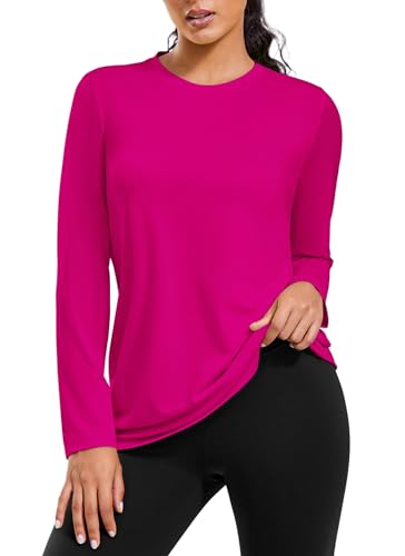 PINSPARK Sportshirt Damen Funktionsshirt Langarm Fitness UV Shirt UPF 40+ Schnelltrocknend Atmungsaktiv Langarmshirt Jogging Yoga Sport Oberteil Herbst Outdoor Rosenrot S von PINSPARK