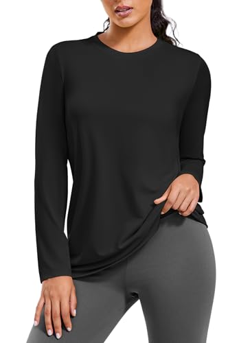 PINSPARK Sportshirt Damen Funktionsshirt Langarm Fitness UV Shirt UPF 40+ Schnelltrocknend Atmungsaktiv Langarmshirt Jogging Yoga Sport Oberteil Herbst Outdoor Schwarz L von PINSPARK