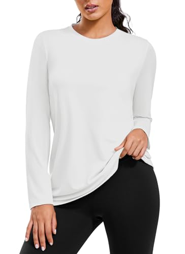 PINSPARK Sportshirt Damen Funktionsshirt Langarm Fitness UV Shirt UPF 40+ Schnelltrocknend Atmungsaktiv Langarmshirt Jogging Yoga Sport Oberteil Herbst Outdoor Weiß XL von PINSPARK