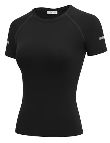 PINSPARK Sportshirt Damen Kurzarm Funktionsshirt Leicht Atmungsaktiv Sport T-Shirt Yoga Fitness Rundhals Laufshirt Oberteil Schwarz L PINSPARK Sportshirt Damen Kurzarm Funktionsshirt Leicht Atmungsaktiv Sport T-Shirt Yoga Fitness Rundhals Laufshirt Oberteil Schwarz L von PINSPARK
