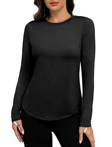 PINSPARK Sportshirt Damen Langarm Rashguards UPF 50+ Uv-Schutz Shirt Sommer Sonnenschutz Shirt Rundhalsausschnitt Laufshirt Draussen Gym Trekking Funktionsshirt Schwarz l von PINSPARK