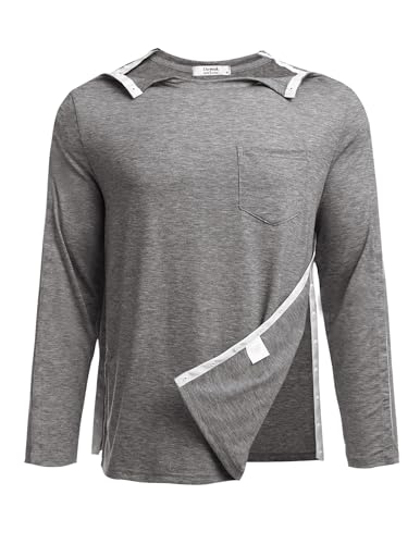 PINSPARK Sportshirt Herren Langarm Atmungsaktiv Trainingsshirt Wandershirt Abreißbar Hemd nach Schulterchirurgie Erholungs-T-Shirt für Herren mit Schnappzugriff Hellgrau M von PINSPARK