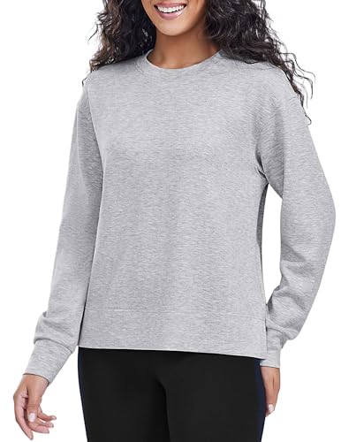 PINSPARK Damen Sweatshirt Pullover ohne Kapuze Basic Langarmshirt Rundhals Oberteile Casual Langarm Tops Locker Sport Streetwear Puli Herbst Winter Grau M von PINSPARK