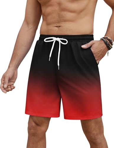 PINSPARK Swimming Shorts Herren Schnelltrocknend Badeshorts Sommer Atmungsaktiv Sport Kurze Hosen Outdoor Gym Trainingshose Lässig Urlaub Shorts Rot XL von PINSPARK