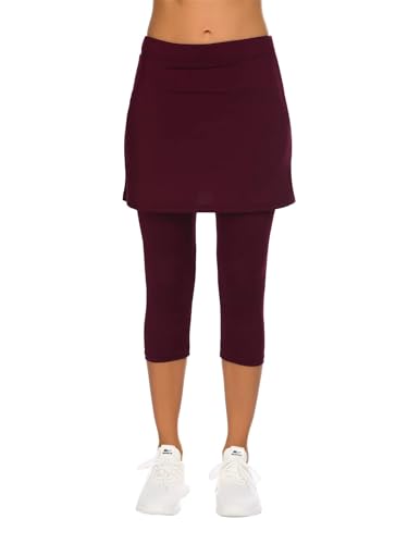 PINSPARK Tennishose Damen Hohe Taille Rock mit Leggings Spring 2-In 1 Sportrock Outdoor Bauchkontrolle Wandern Hosenrock Golf Workout Yoga Sport Rock Rot XL von PINSPARK