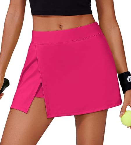 PINSPARK Tennisrock Damen mit Hose Sportrock Golfrock Hohe Taille Tennis Skort mit 2 Taschen und Seitlichem Schlitz Sommerrock Minirock Laufröcke Hosenrock Wandern Laufen Rosa XXL von PINSPARK
